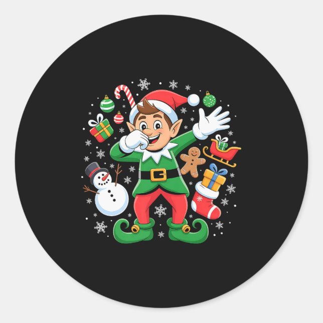 Dabbing Elf Friends Xmas Boys Girls Dabbing Christ Classic Round Sticker (Front)