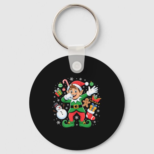 Dabbing Elf Friends Xmas Boys Girls Dabbing Christ Key Ring (Front)