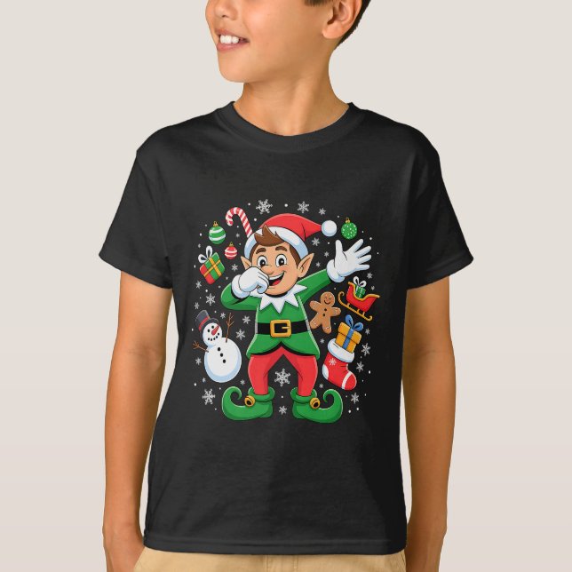 Dabbing Elf Friends Xmas Boys Girls Dabbing Christ T-Shirt (Front)