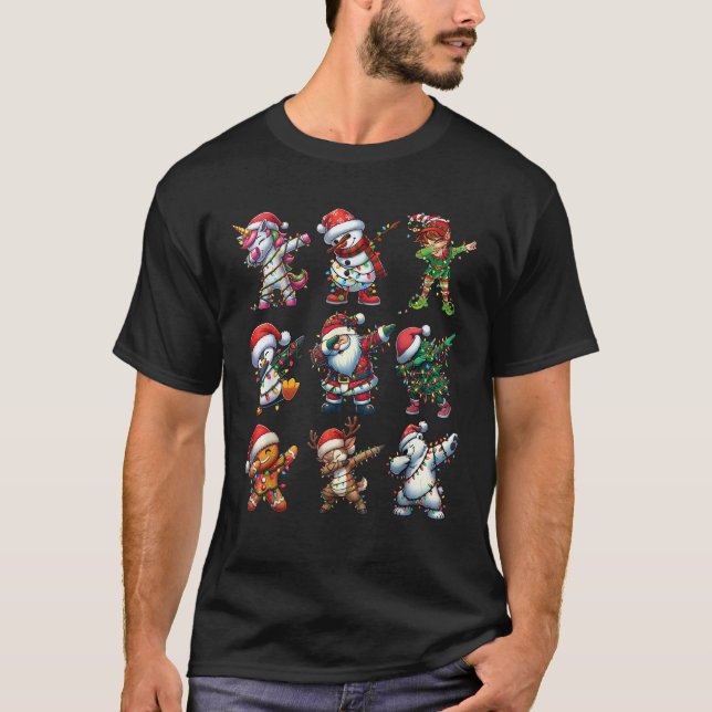 Dabbing Elf Santa Claus Friends Xmas Party Family  T-Shirt (Front)