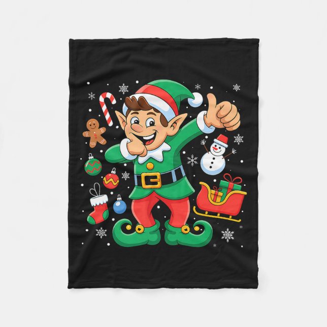 Dabbing Elf Santa Sleigh Snowman Funny Dab Xmas Pr Fleece Blanket (Front)