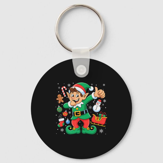 Dabbing Elf Santa Sleigh Snowman Funny Dab Xmas Pr Key Ring (Front)