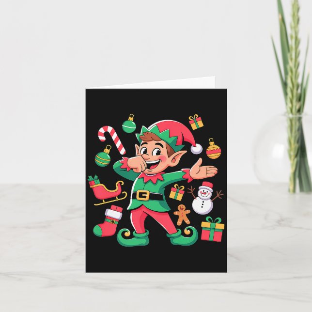 Dabbing Elf Santa Sleigh Snowman Funny Dabbing Chr Card (Front)