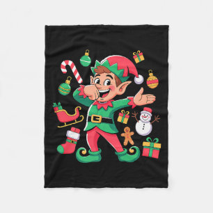 Dabbing Elf Santa Sleigh Snowman Funny Dabbing Chr Fleece Blanket