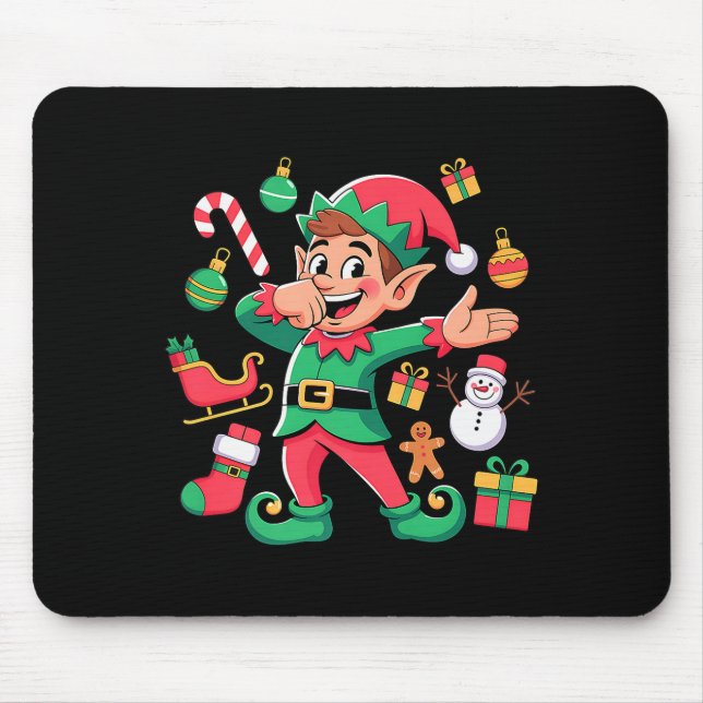 Dabbing Elf Santa Sleigh Snowman Funny Dabbing Chr Mouse Mat (Front)