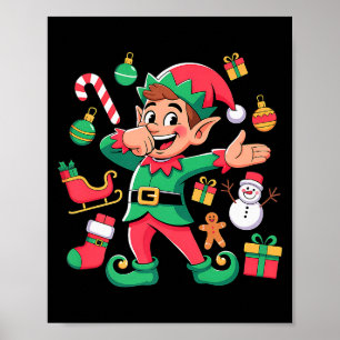 Dabbing Elf Santa Sleigh Snowman Funny Dabbing Chr Poster