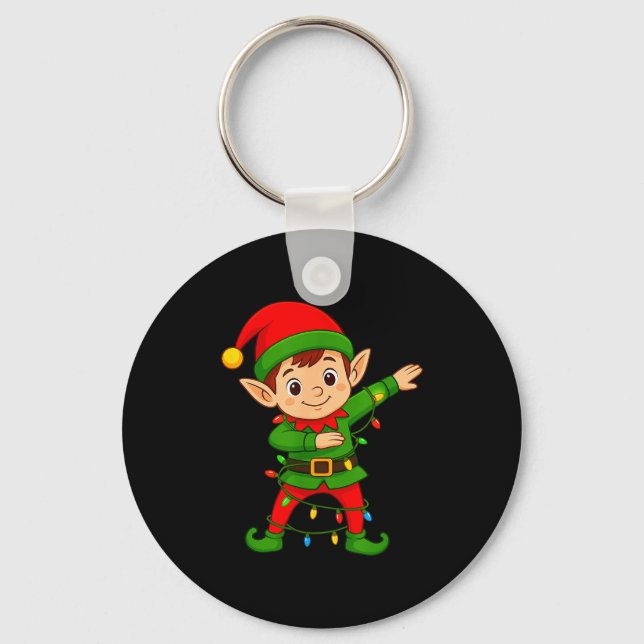 Dabbing Elf Shirt Costume Christmas Squad Men Boy  Key Ring (Front)