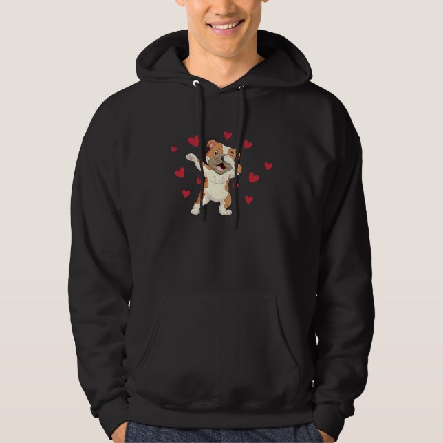 Dabbing English Bulldog Heart Valentine's Day Love Hoodie (Front)
