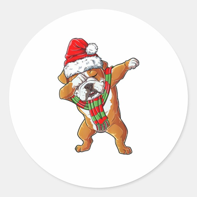 Dabbing English Bulldog Santa Christmas Gifts Kids Classic Round Sticker (Front)