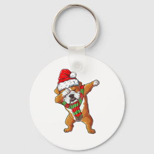 Dabbing English Bulldog Santa Christmas Gifts Kids Key Ring