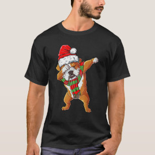 Dabbing English Bulldog Santa Christmas Gifts Kids T-Shirt