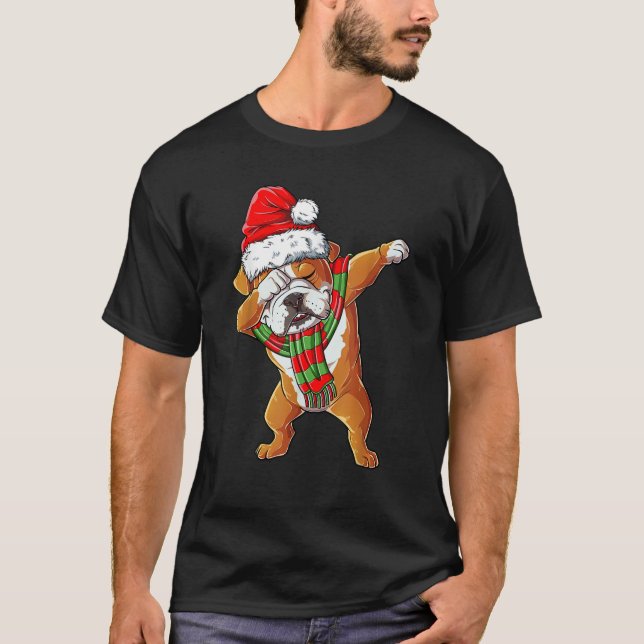 Dabbing English Bulldog Santa Christmas Gifts Kids T-Shirt (Front)