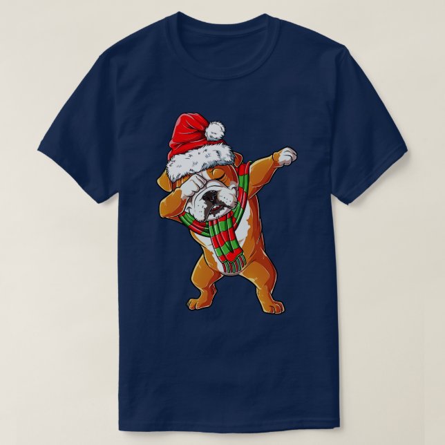 Dabbing English Bulldog Santa Christmas kids Gifts T-Shirt (Design Front)