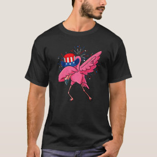 Dabbing Flamingo & Uncle Sam Hat American Flag 4th T-Shirt