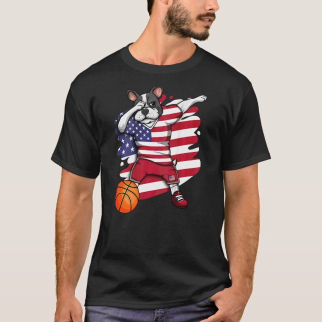 Dabbing French Bulldog America Basketball Fan Jers T-Shirt (Front)