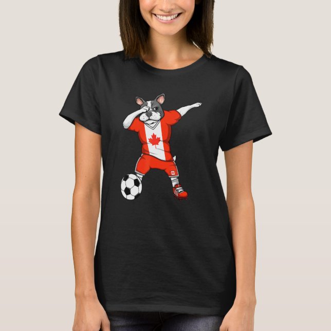 Dabbing French Bulldog Canada Soccer Fans Jersey F T-Shirt (Front)