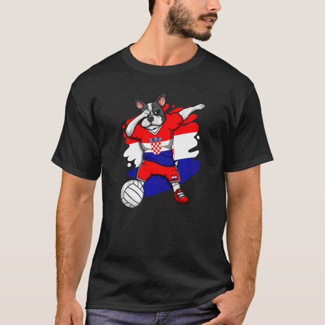 Dabbing French Bulldog Croatia Volleyball Fan Jers T-Shirt (Front)