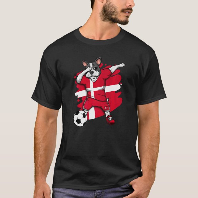Dabbing French Bulldog Denmark Soccer Fans Jersey T-Shirt (Front)