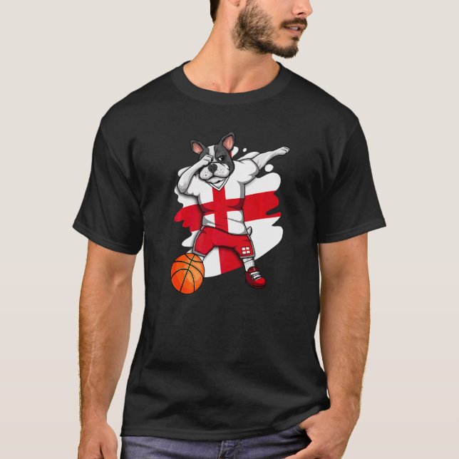 Dabbing French Bulldog England Basketball Fan Jers T-Shirt (Front)