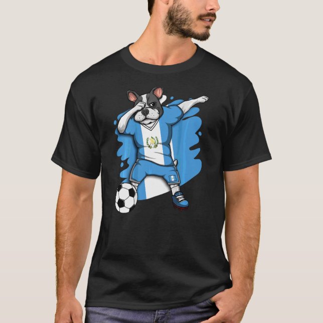 Dabbing French Bulldog Guatemala Soccer Fan Jersey T-Shirt (Front)