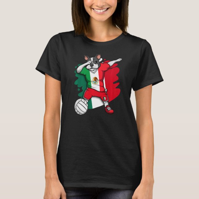Dabbing French Bulldog Mexico Volleyball Fan Jerse T-Shirt (Front)