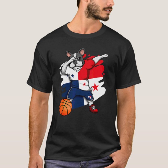 Dabbing French Bulldog Panama Basketball Fan Jerse T-Shirt (Front)