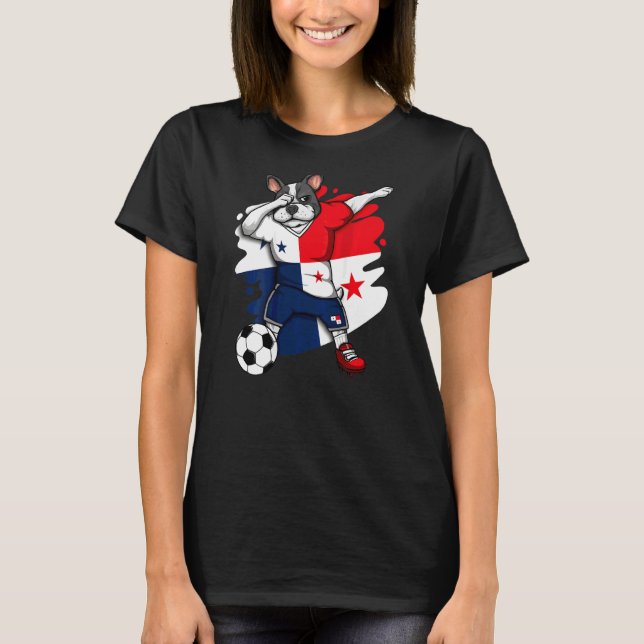 Dabbing French Bulldog Panama Soccer Fans Jersey F T-Shirt (Front)