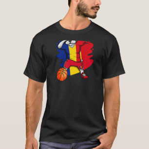 Dabbing French Bulldog Romania Basketball Fan Jers T-Shirt