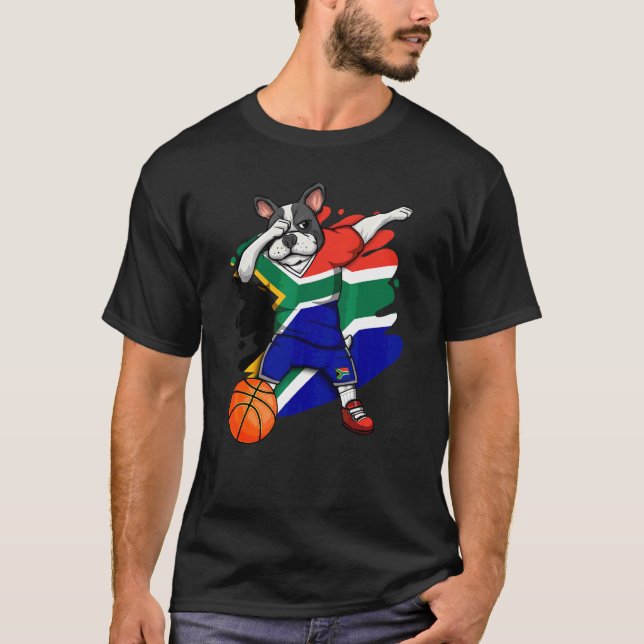 Dabbing French Bulldog South Africa Basketball Fan T-Shirt (Front)