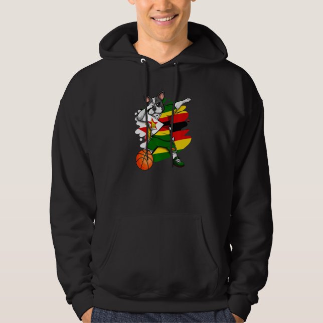 Dabbing French Bulldog Zimbabwe Basketball Fan Jer Hoodie (Front)
