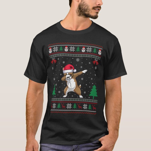 Dabbing Frenchie Dog Santa Hat Boys Girls Kids Chr T-Shirt (Front)