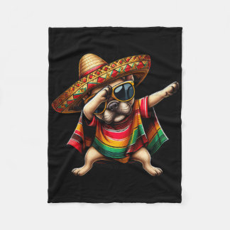 Dabbing Frenchie Dog Sombrero Mexican Poncho Cinco Fleece Blanket