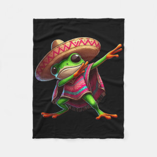 Dabbing Frog Sombrero Poncho Cinco De Mayo Mexican Fleece Blanket