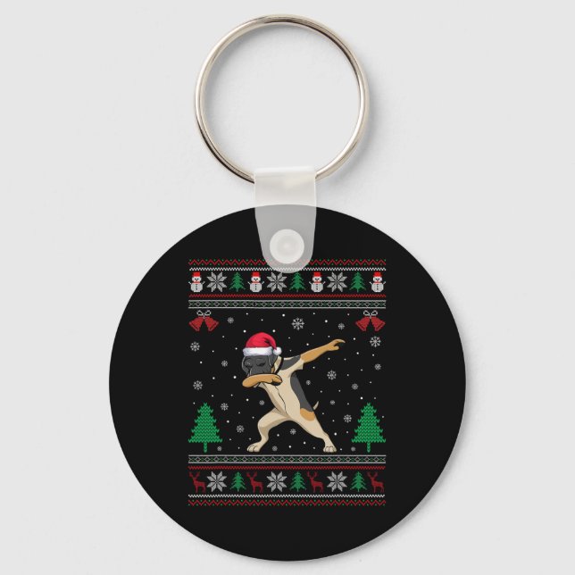 Dabbing German Shorthaired Pointer Dog Santa Hat C Key Ring (Front)