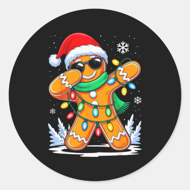 Dabbing Gingerbread Christmas Boys Girls Kids Funn Classic Round Sticker (Front)