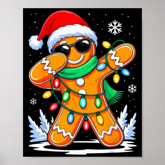 Dabbing Gingerbread Christmas Boys Girls Kids Funn Poster (Front)