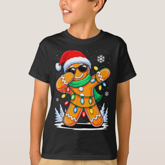 Dabbing Gingerbread Christmas Boys Girls Kids Funn T-Shirt (Front)