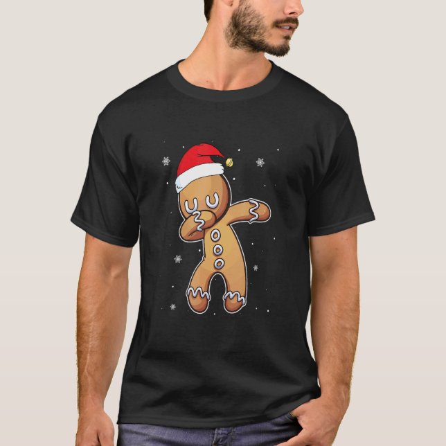 Dabbing Gingerbread  Christmas Pajama Santa Hat Ki T-Shirt (Front)