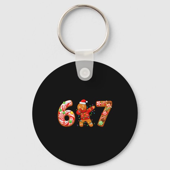 Dabbing Gingerbread Man 67 Meme Candy Christmas Sw Key Ring (Front)
