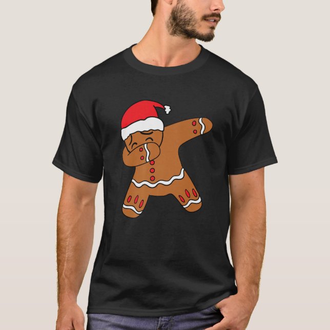Dabbing Gingerbread Man Baking Cake Ugly Christmas T-Shirt (Front)