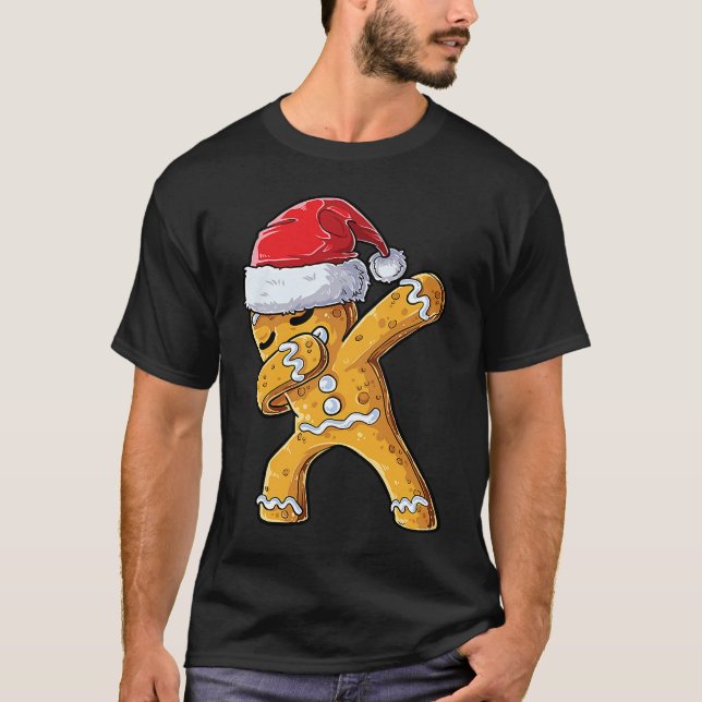 Dabbing Gingerbread Santa Christmas Kids Boys Xmas T-Shirt (Front)