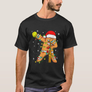 Dabbing Gingerbread Santa Softball Christmas Pajam T-Shirt