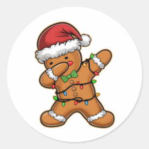 Dabbing Gingerbread Tree Light Christmas Classic Round Sticker