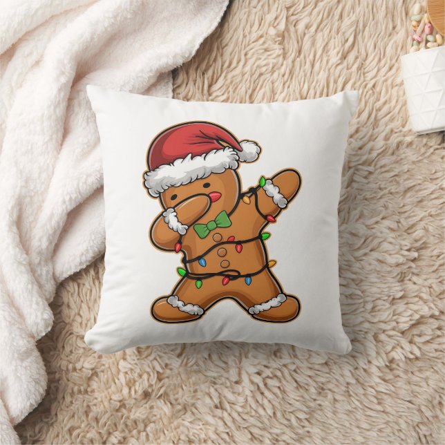 Dabbing Gingerbread Tree Light Christmas Cushion (Blanket)
