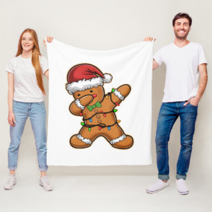 Dabbing Gingerbread Tree Light Christmas Fleece Blanket