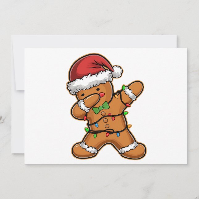 Dabbing Gingerbread Tree Light Christmas Holiday Card (Front)
