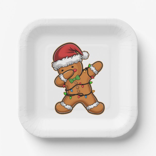Dabbing Gingerbread Tree Light Christmas Paper Plate (Front)