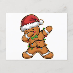 Dabbing Gingerbread Tree Light Christmas Postcard
