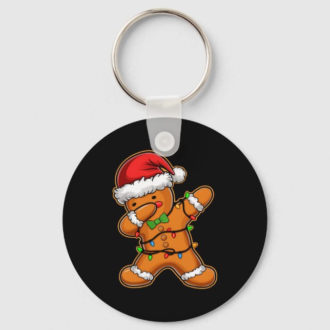 Dabbing Gingerbread Tree Light Christmas T Shirt  Key Ring (Front)