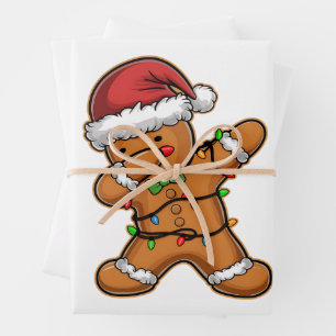 Dabbing Gingerbread Tree Light Christmas Wrapping Paper Sheet